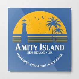 Amity Island New England Jaws Blue and Yellow Sign Metal Print