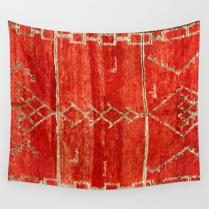 Vintage Red Moroccan Rug Print Wall Tapestry