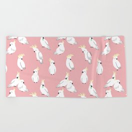Cockatoos in Coral Background Beach Towel