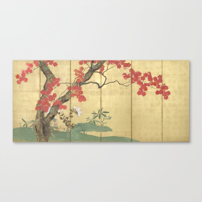 Maple Tree Japanese Edo Period Six-Panel Gold Leaf Screen Canvas Print