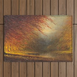 Autumn Leaves on the River Bank landscape painting by H. Joiner Outdoor Rug