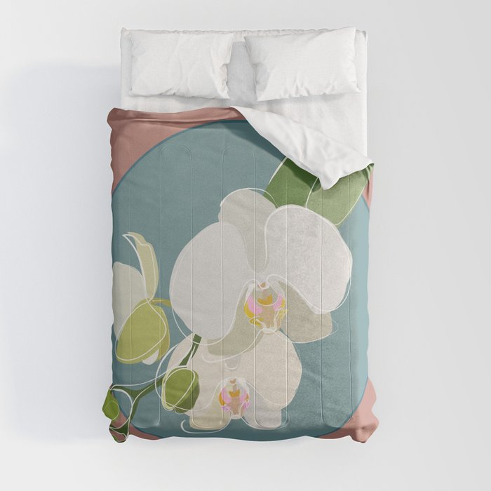 Orchid - Floral Art Design on Blue and Red Comforter