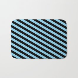 [ Thumbnail: Black and Sky Blue Colored Lined Pattern Bath Mat ]