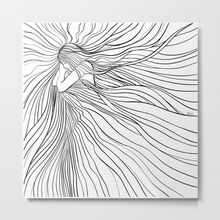 Sleeping Girl Line Art Metal Print