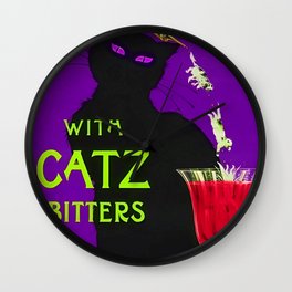 Mix Your Drinks with Catz (Cats) Bitters Aperitif Liquor Vintage Advertising Poster in purple Wall Clock