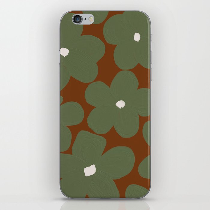 Sage Green Eclectic Flowers on Brown iPhone Skin