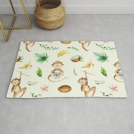 Tropical hand painted floral monkeys coconut pattern Rug