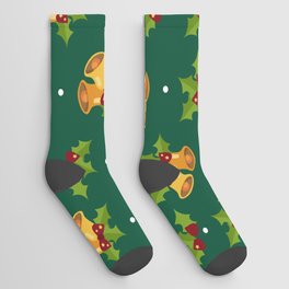 Christmas Pattern Yellow Bell Mistletoe Socks