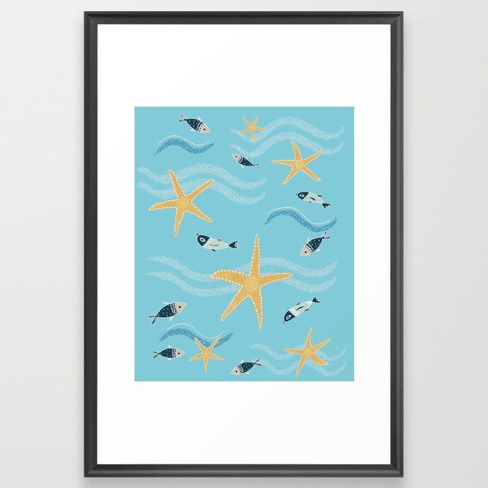 Starfish and Fish Kids  Pattern Framed Art Print