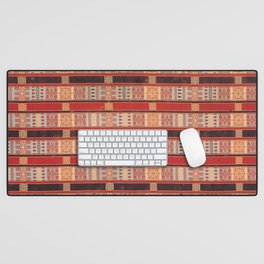 Red and Turquoise Panel with Stripes and Squares Desk Mat