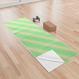 [ Thumbnail: Light Green and Pale Goldenrod Colored Lined/Striped Pattern Yoga Towel ]