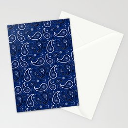 Black and White Paisley Pattern on Blue Background Stationery Card