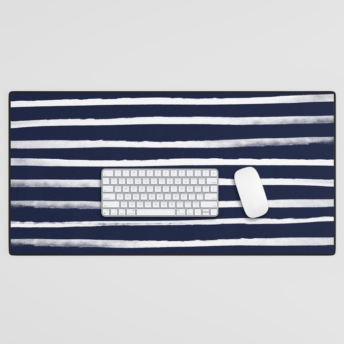 Navy x White Stripes Desk Mat