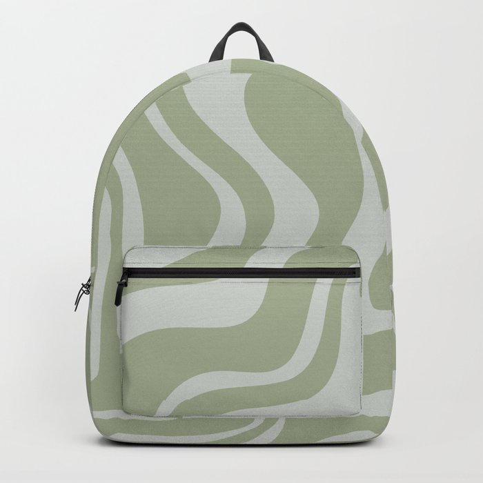 Liquid Swirl Retro Abstract Pattern in Sage Green and Light Sage Gray Backpack