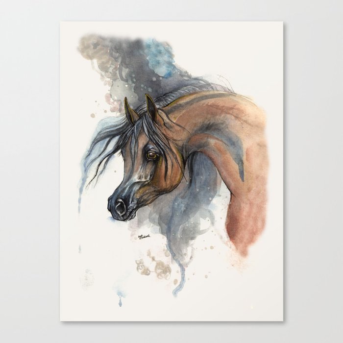 Arabian Horse Portrait Watercolor Art Canvas Print By Tarantella