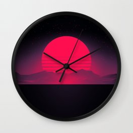 Synthwave Sunset Wall Clock | Sunset, Classic, Rad, Sports, Vaporwave, Palmtrees, Aesthetic, Synthwave, Neon, Vintage 