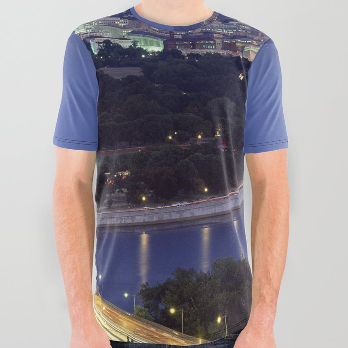 High angle view of Monuments at dusk, Washington DC, USA All Over Graphic Tee