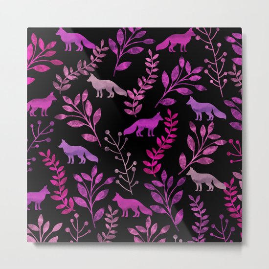 Watercolor Floral & Fox II Metal Print