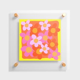 Cheerful Spring Flowers 70’s Retro Orange on Yellow Floating Acrylic Print