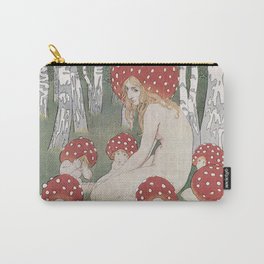 MOTHER MUSHROOM WITH HER CHILDREN - EDWARD OKUN Carry-All Pouch | Mother, Baby, Mushroom, Fairy, Fairytale, Forest, Curated, Children, Vegan, Kids 
