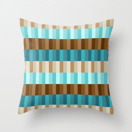 Mid Century Modern Geometric Rectangle Block Stripes // Caribbean Blue, Ocean Blue, Dark Brown, Coffee Brown, Khaki Throw Pillow