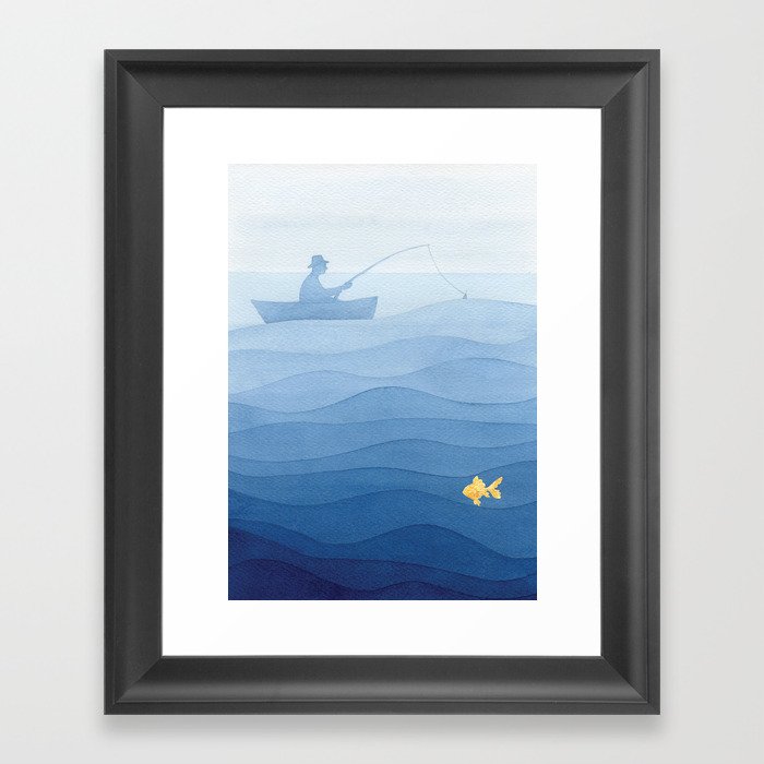 Fisherman & gold fish Framed Art Print