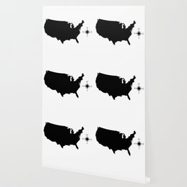 USA Outline Silhouette Map With Compass Wallpaper