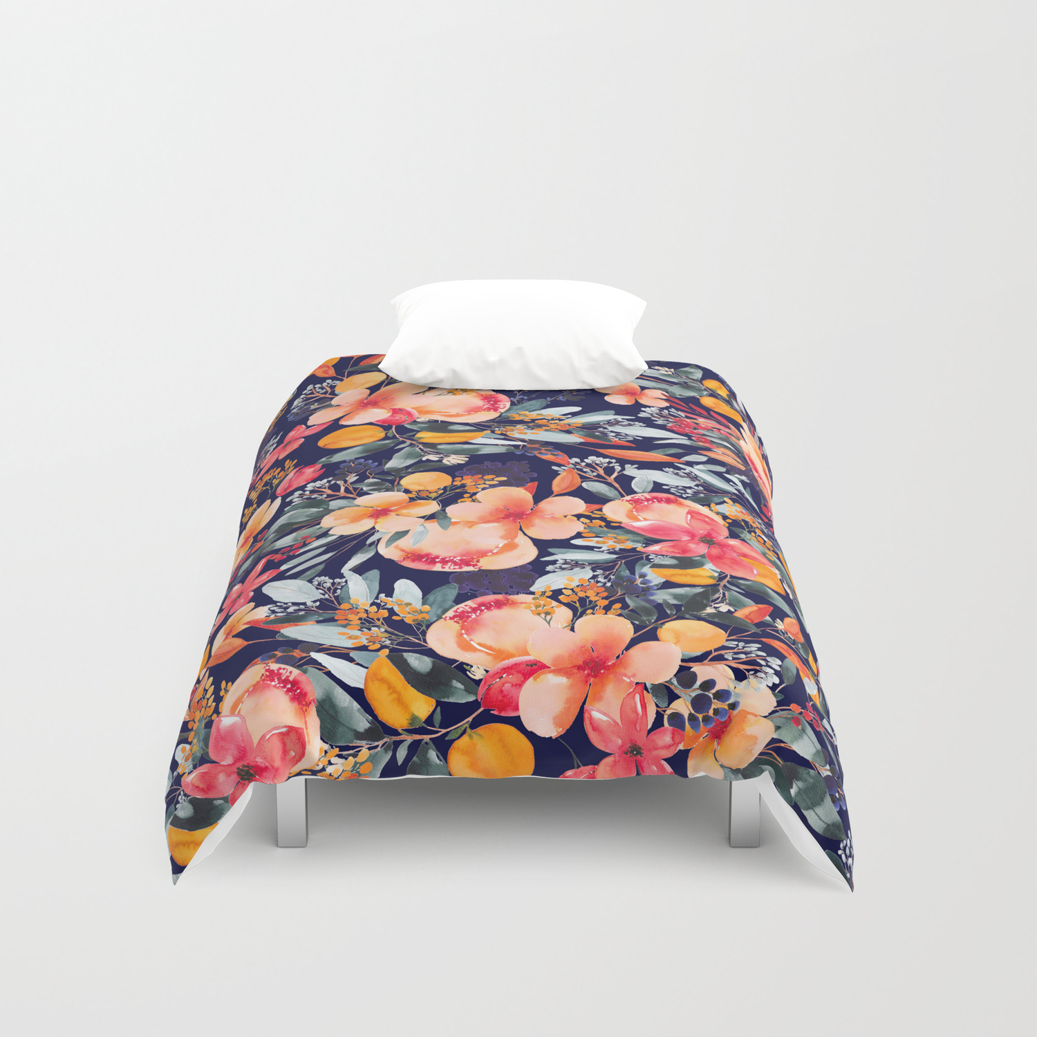 Navy Floral Duvet Cover By Greenhouseprints Society6
