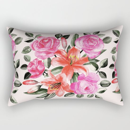 Roses and Lilies in watercolor Rectangular Pillow