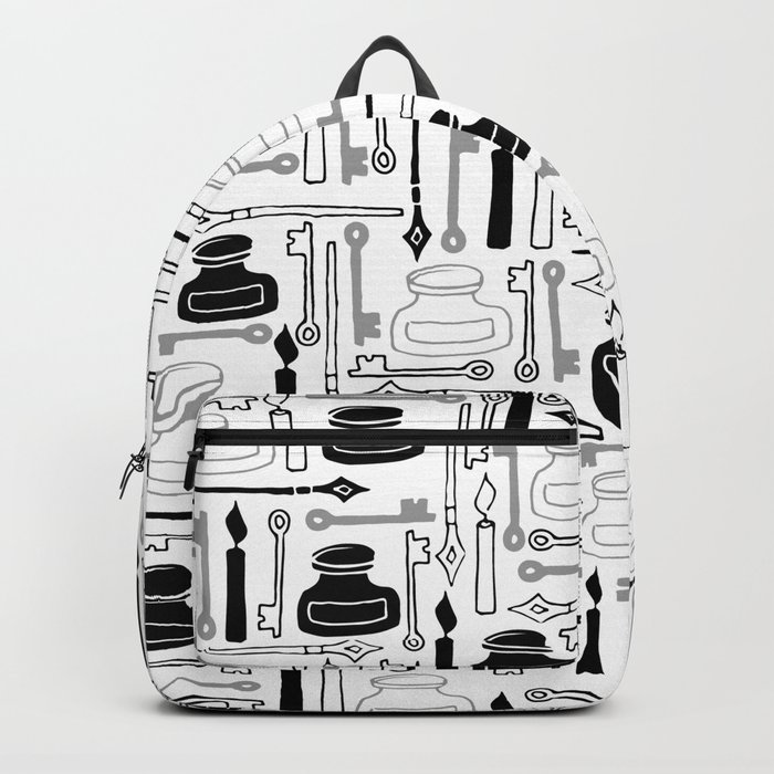 Writer pattern - pens and ink - black on white Backpack