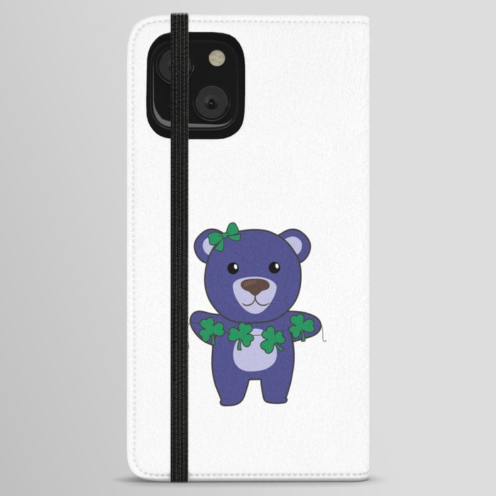 Bear With Shamrocks Cute Animals For Luck iPhone Wallet Case