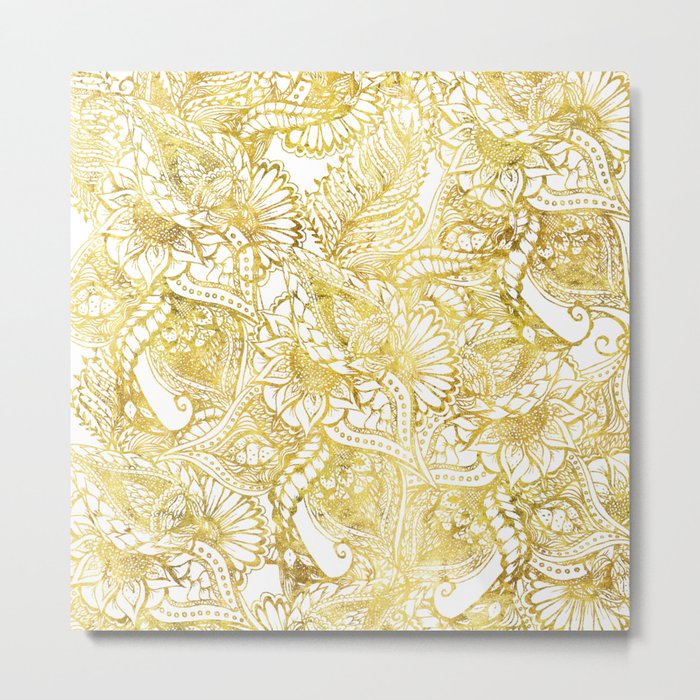 Elegant chic gold foil hand drawn floral pattern Metal Print