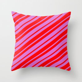 [ Thumbnail: Orchid and Red Colored Stripes Pattern Throw Pillow ]
