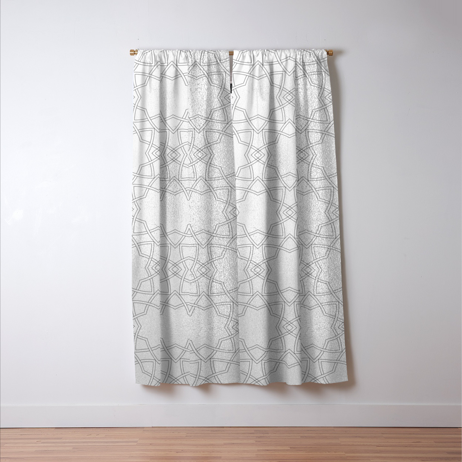 Silver And Gray Geometric Pattern Metallic Look Blackout Curtain
