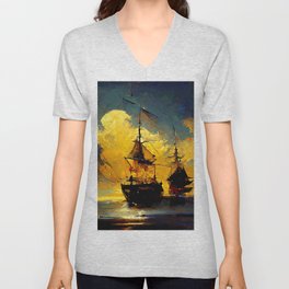 Sailing at Sunset V Neck T Shirt