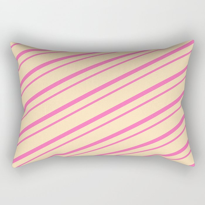 Hot Pink & Beige Colored Lines/Stripes Pattern Rectangular Pillow