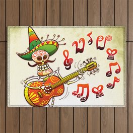 Mexican Skeleton Playing Guitar Outdoor Rug