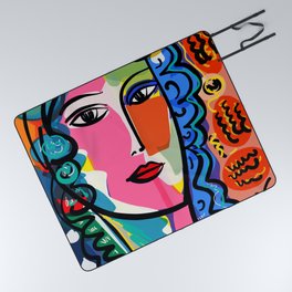 French Portrait Colorful Woman Fauvism by Emmanuel Signorino Picnic Blanket