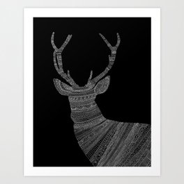 Stag / Deer (On Black) Art Print