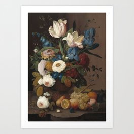 Severin Roesen Still Life with Flowers and Fruit Art Print