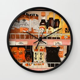 Angry chili kitten & angry chili spices Wall Clock | Spicy, Foodpackaging, Lofi, Curated, Blackcat, Asianfood, Korean, Drawing, Kitten, Comicstyle 