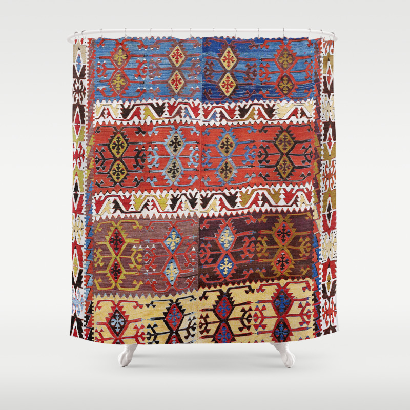 taspinar aksaray antique turkish kilim rug print shower curtain by vickybragomitchell