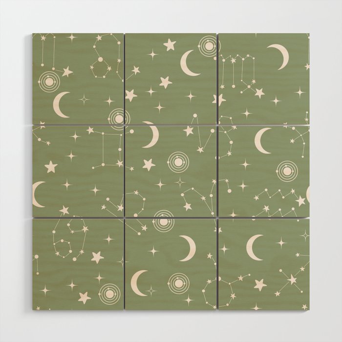 stars and constellations green Wood Wall Art