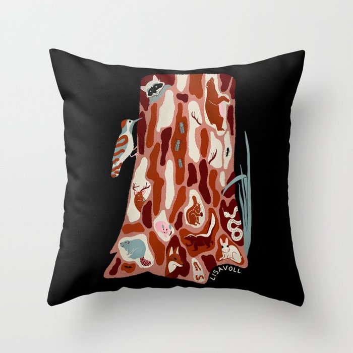 A dog's nose - tree bark woodland animals in black  Throw Pillow