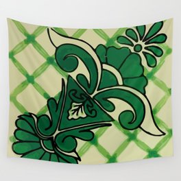 Green bouquet mexican tile abstract boho pottery Wall Tapestry