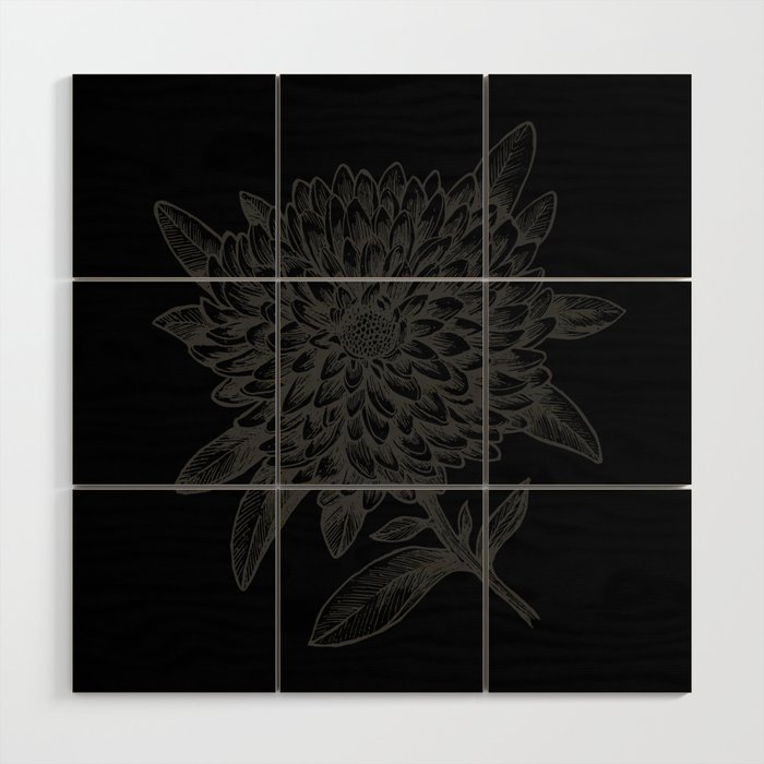 Elegant Flowers Floral Nature Black Gray Grey Charcoal Wood Wall Art