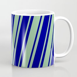 [ Thumbnail: Dark Sea Green & Blue Colored Striped/Lined Pattern Coffee Mug ]