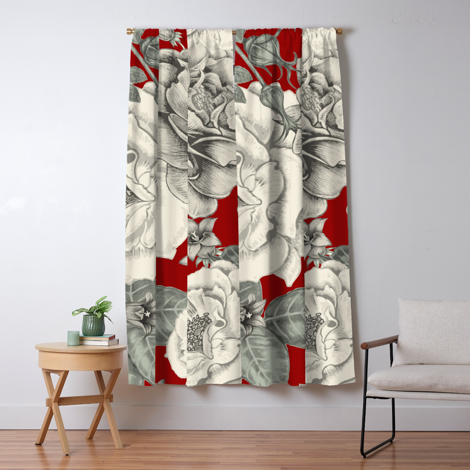 Sepia Flowers On Red Blackout Curtain By Magic Dreams Society6
