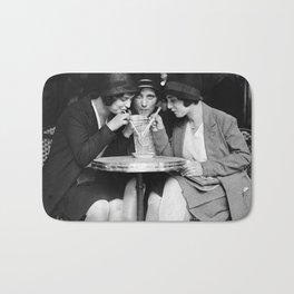 Three girl friends sharing and sipping an aperitif at Paris Cafe portrait black and white photograph - photography - photographs Bath Mat | Photo, Empowerment, Flapper, Female, Flappers, Sisterhood, Friends, White, Friendship, Girlsrule 