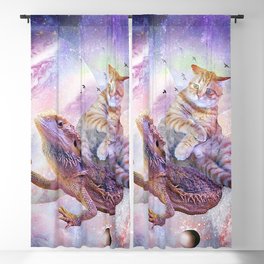 Space Cat Riding Bearded Dragon Lizard Blackout Curtain